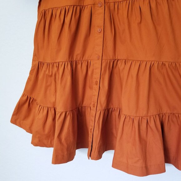 Abercrombie & Fitch Burnt Orange Poplin Puff Sleeve Button Down Tiered Dress S - Picture 10 of 16